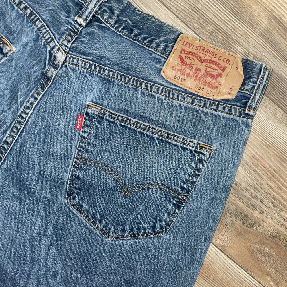 Distressed Levi's 501‎ Cut Off Denim Jean Shorts 34 Blue Jorts Dark Grunge 5